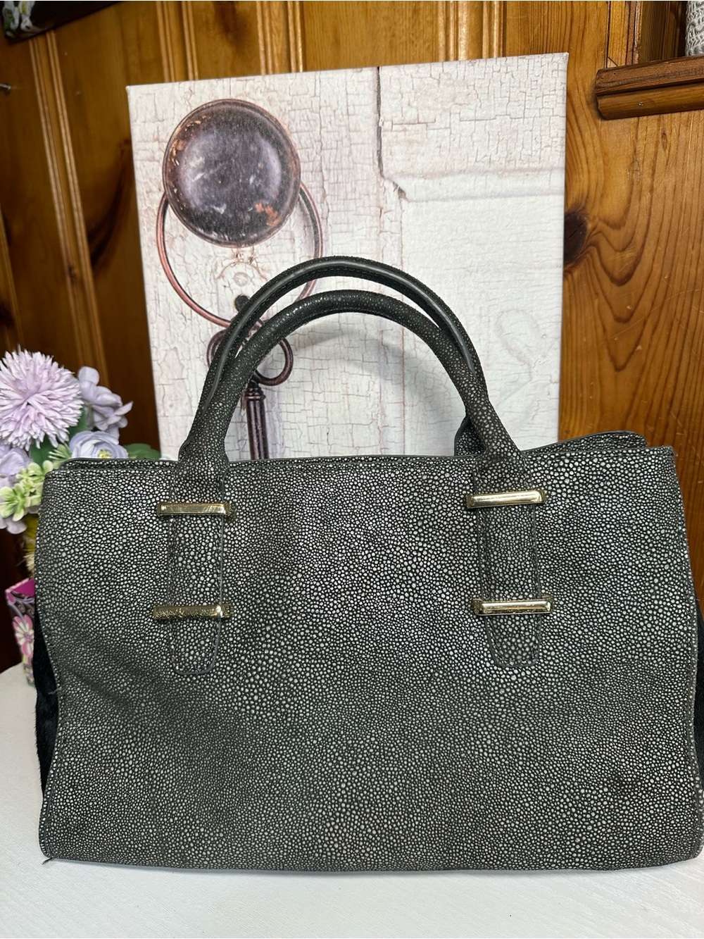 Ivanka Trump Metallic Gray Textured Tote with Tassel - Picture 5 of 16